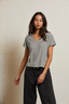 Hendrix Cotton Boxy V Neck Tee Ivory/ Black Stripe
