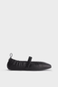 Black ballerina shoe on a light gray background
