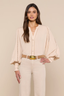 Kiera Ladder Trim Blouse Biscuit