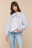Deon Tie Neck Blouse White / Thin Blue Mist Stripe
