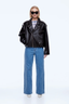 Faux Leather Biker Jacket Brown
