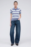 Teresa Silk Blend Stripe Polo Light Blue