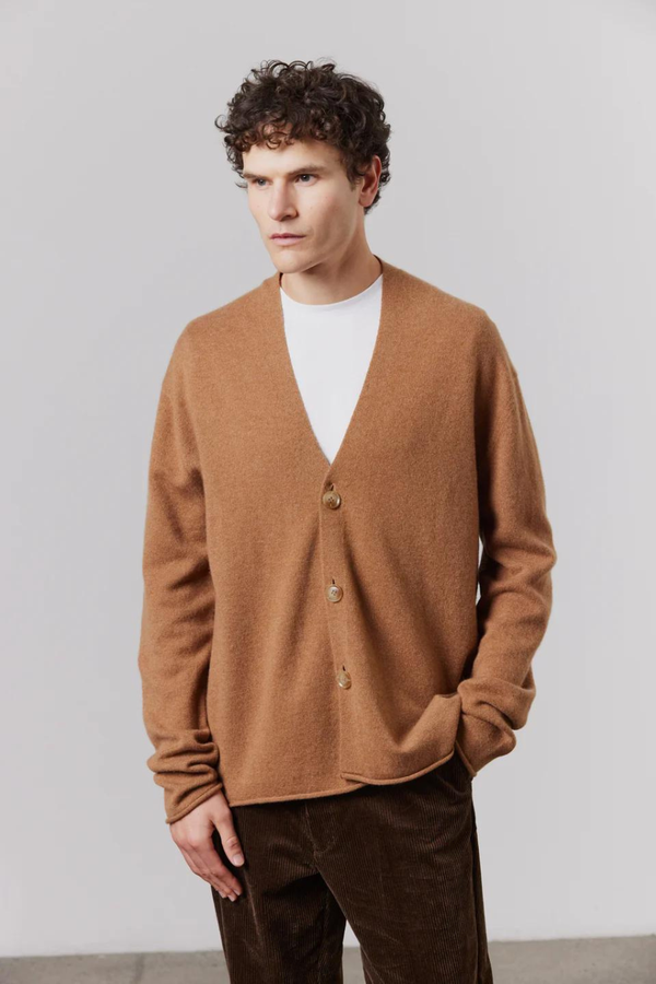 Unisex Relaxed Cashmere Cardigan Tan