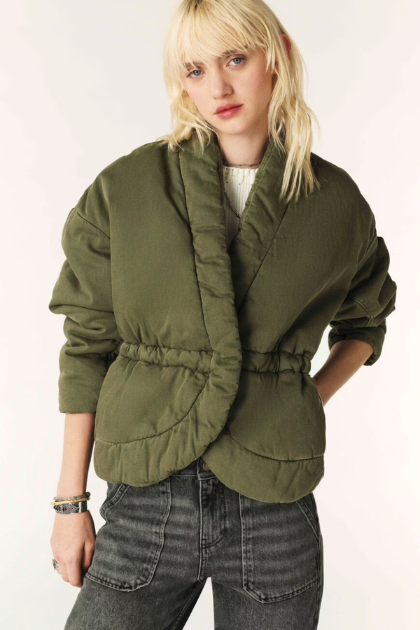 Caly Quilted Denim Jacket Khaki