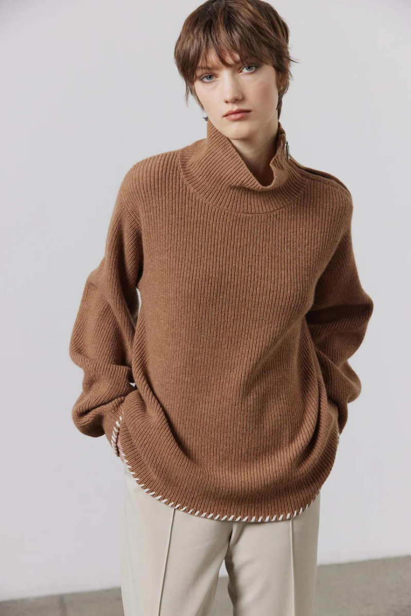 Aidan Ribbed Oversized Sweater Saddle