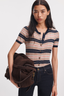 Teresa Silk Blend Short Sleeve Cardigan Navy Stripe