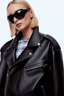 Faux Leather Biker Jacket Brown