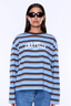 Maria Boxy Long Sleeve Tee Blue/ Brown Stripe