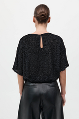 Feathered Silk Tee Black