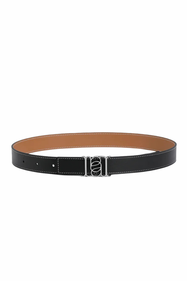 Double-Sided Smooth Leather Belt Black/Tan/Silver