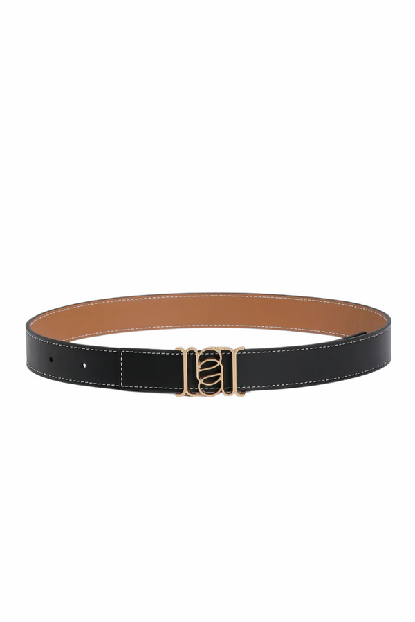 Double-Sided Smooth Leather Belt Black/Tan/Gold