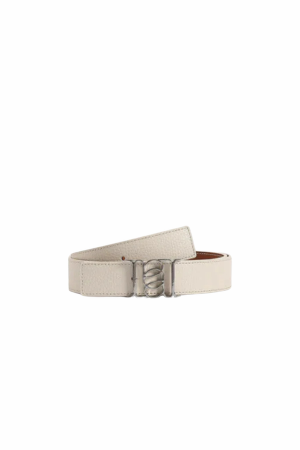 Double-Sided Pebble Leather Belt White/Tan/Silver