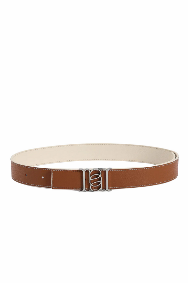 Double-Sided Pebble Leather Belt White/Tan/Silver