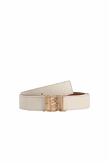 Double-Sided Pebble Leather Belt White/Tan/Gold