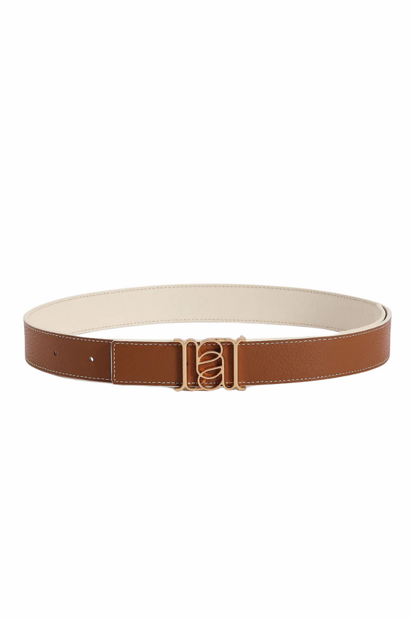 Double-Sided Pebble Leather Belt White/Tan/Gold