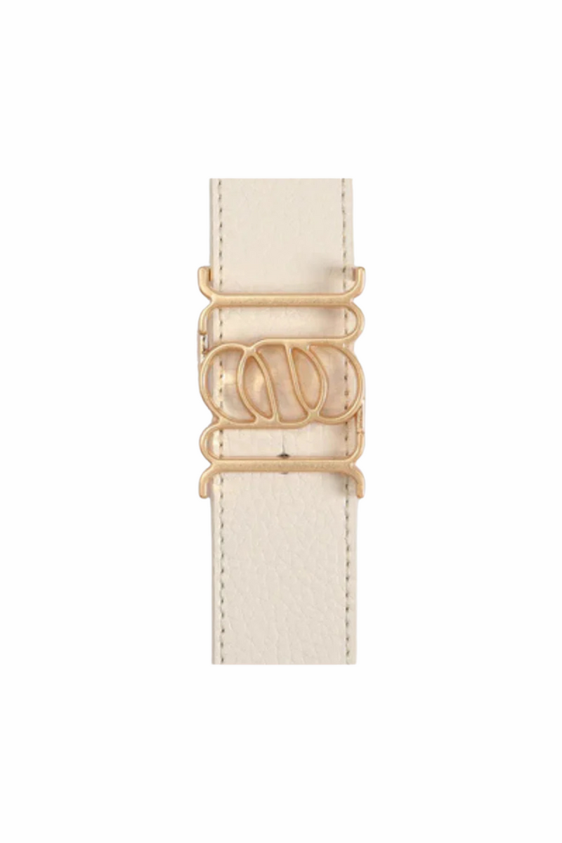 Double-Sided Pebble Leather Belt White/Tan/Gold