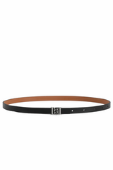 Double-Sided Slim Leather Belt Black/Tan/Silver