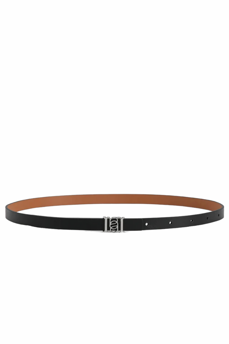 Double-Sided Slim Leather Belt Black/Tan/Silver