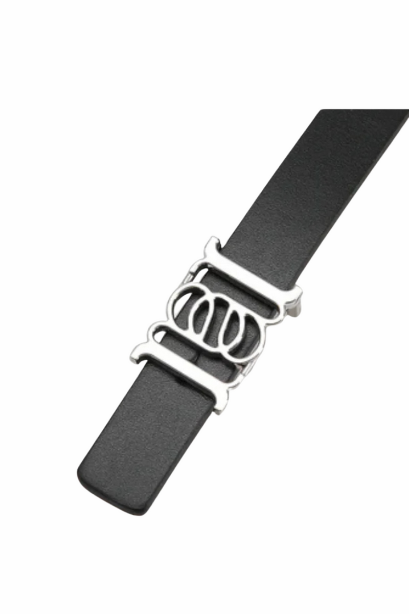 Double-Sided Slim Leather Belt Black/Tan/Silver