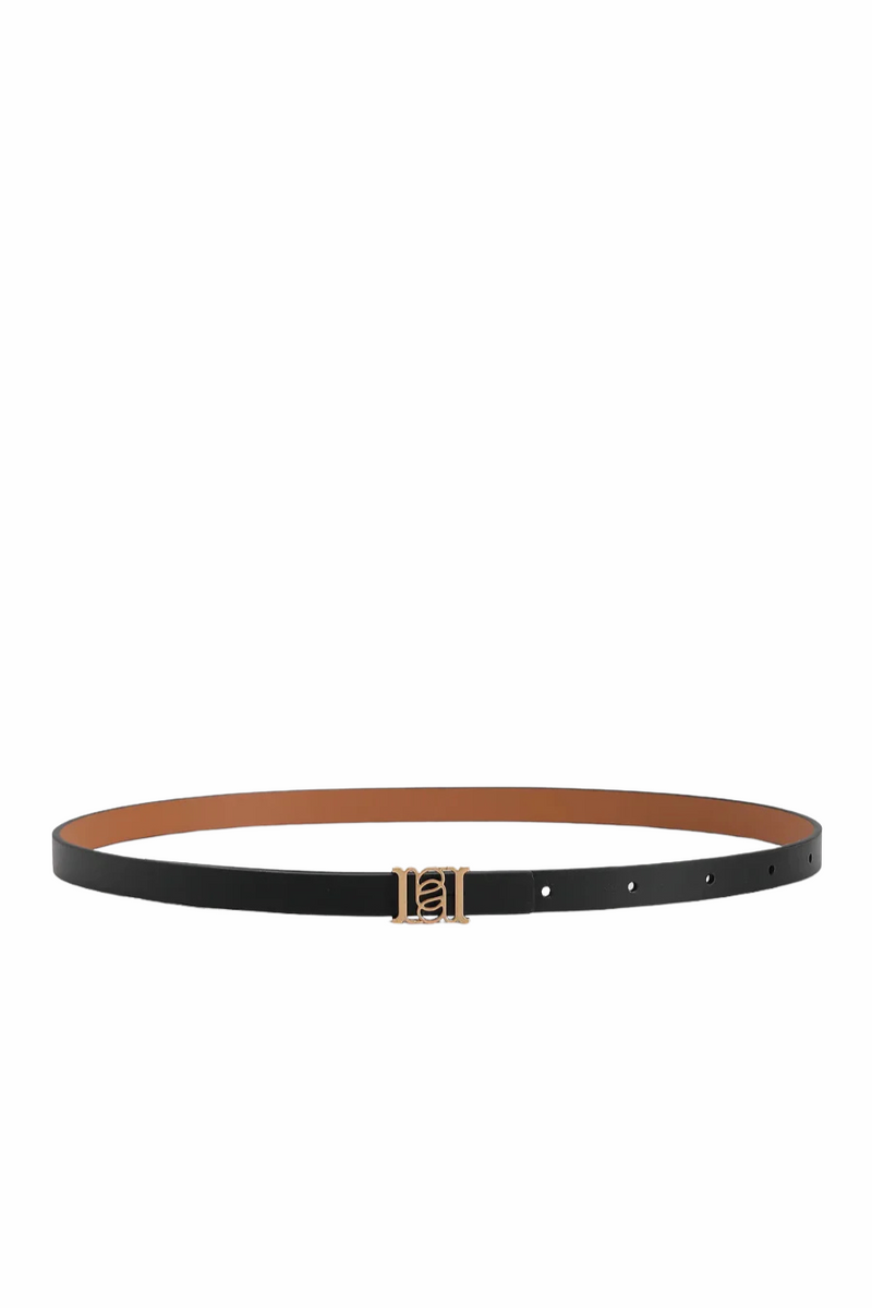 Double-Sided Slim Leather Belt Black/Tan/Gold