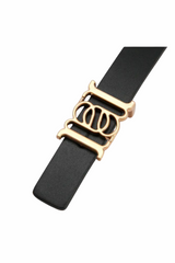 Double-Sided Slim Leather Belt Black/Tan/Gold