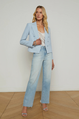 Brooke Open Front Blazer Blue Fog/ Scroll Toile