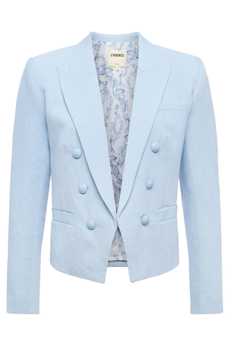 Brooke Open Front Blazer Blue Fog/ Scroll Toile