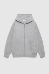 Bond Zip Up Hoodie Framed Monogram Heather Grey