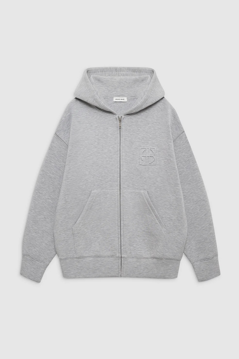 Bond Zip Up Hoodie Framed Monogram Heather Grey