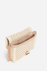 Small Braided Leather Moon Bag Beige/ Ivory