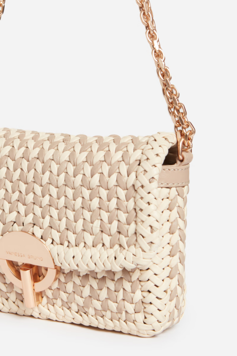 Small Braided Leather Moon Bag Beige/ Ivory