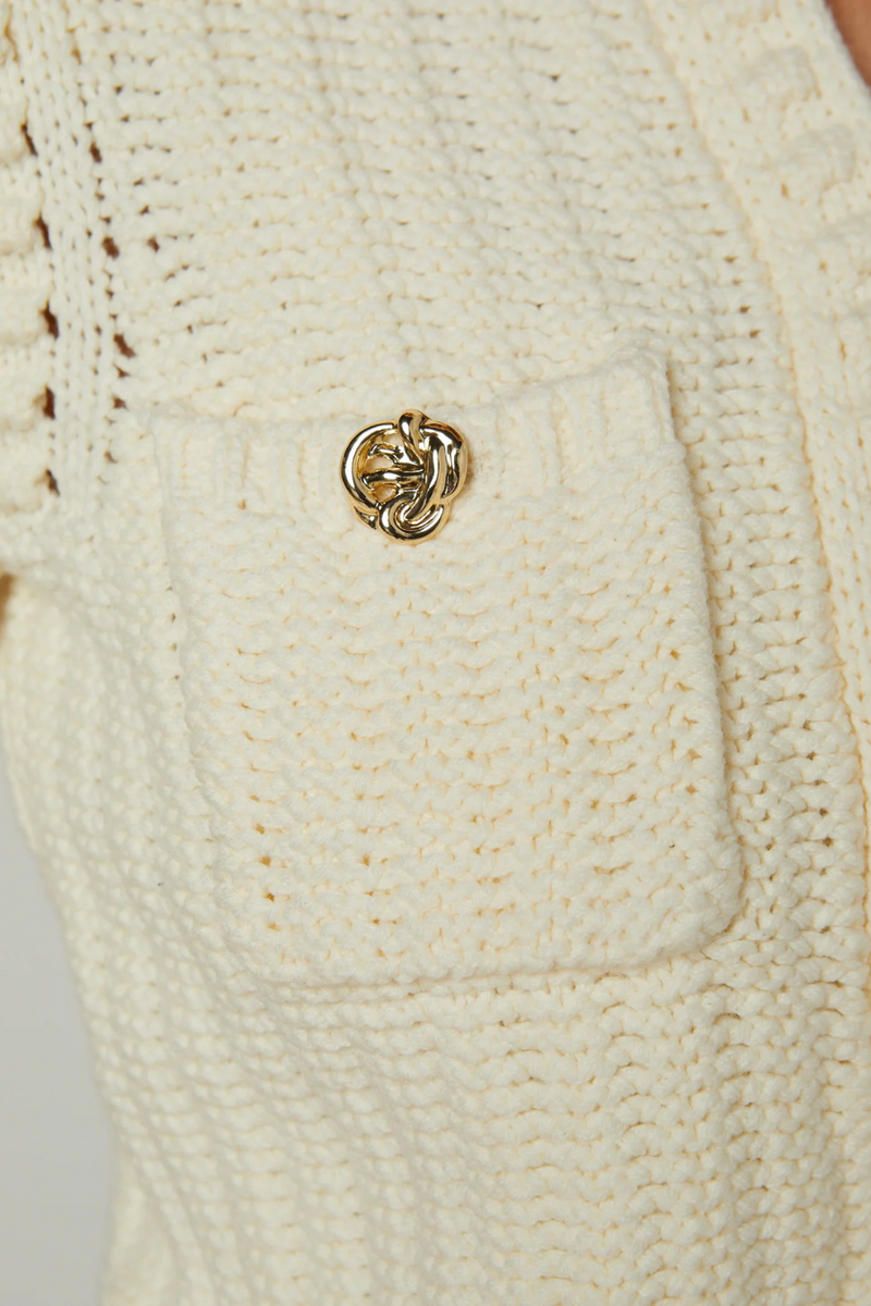Delilah Cropped Cardigan Vintage White/ Gold Knot