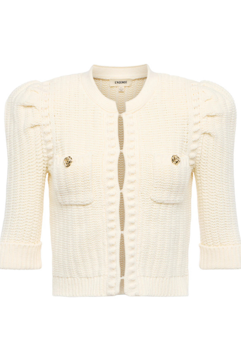 Delilah Cropped Cardigan Vintage White/ Gold Knot