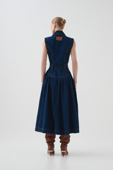 Elena Belted Denim Midi Dress