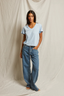 Hendrix Cotton Boxy V Neck Tee Sky Blue