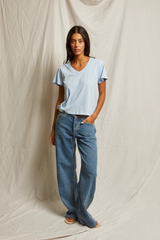 Hendrix Cotton Boxy V Neck Tee Sky Blue