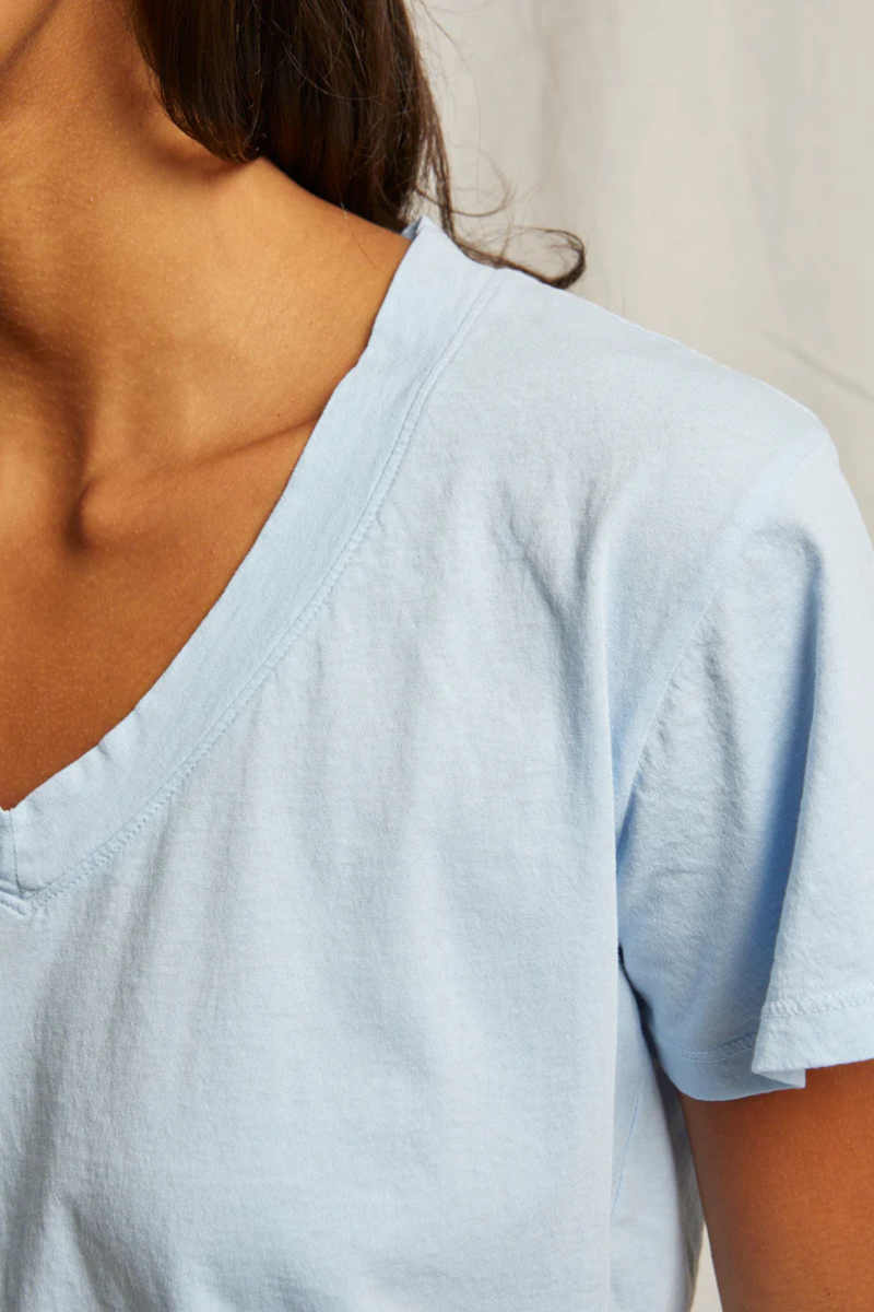 Hendrix Cotton Boxy V Neck Tee Sky Blue
