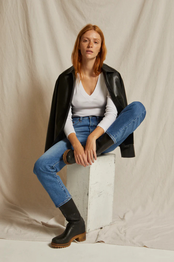 Viola V-Neck Rib Long Sleeve White
