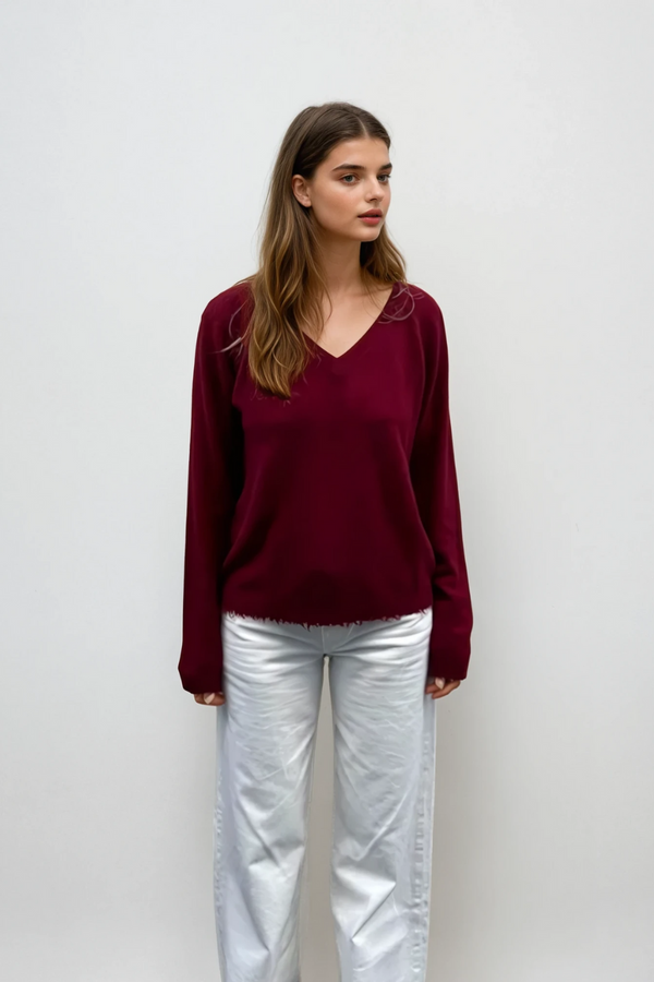 Jessie V-Neck Sweater Burgundy