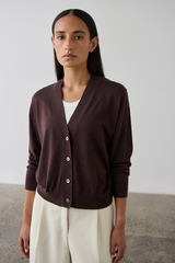 Merino V-Neck Cardigan Dark Bordeaux