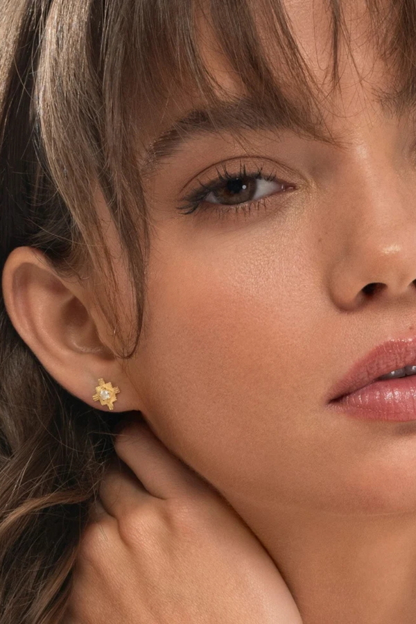 Inka Studs Gold - White Zircon