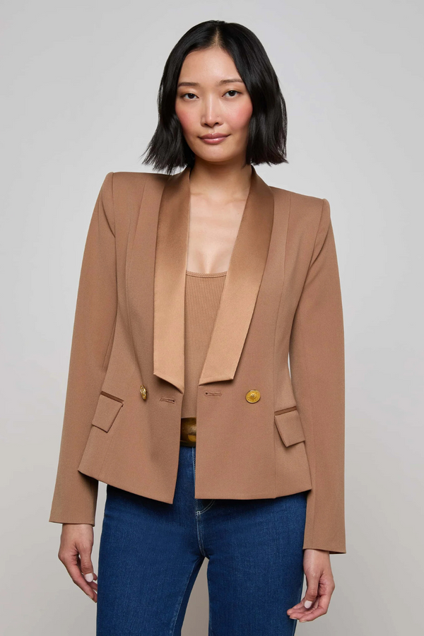 Imogen Satin Lapel Blazer Cinnamon Swirl