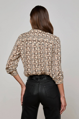 Nina Silk Blouse Ecru Multi Geo Print
