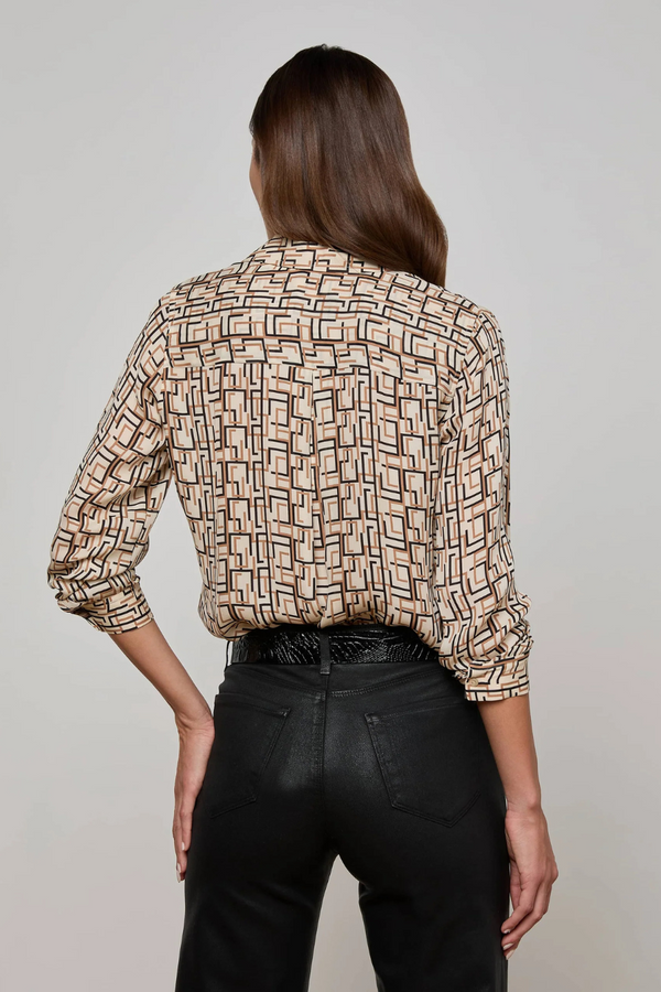 Nina Silk Blouse Ecru Multi Geo Print