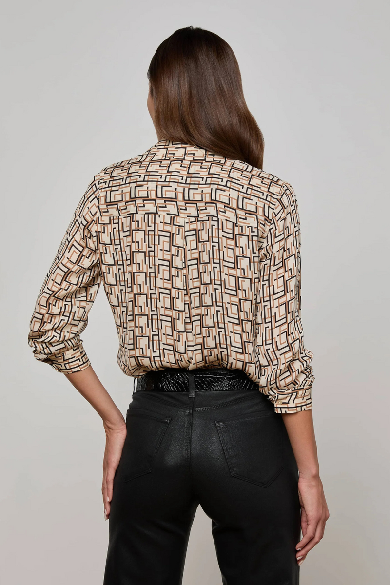 Nina Silk Blouse Ecru Multi Geo Print