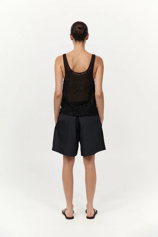 Glass Beaded Mesh Top Jet Black