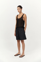 Glass Beaded Mesh Top Jet Black