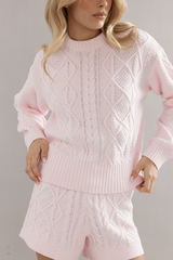 Cotton Cable Knit Jumper Pink