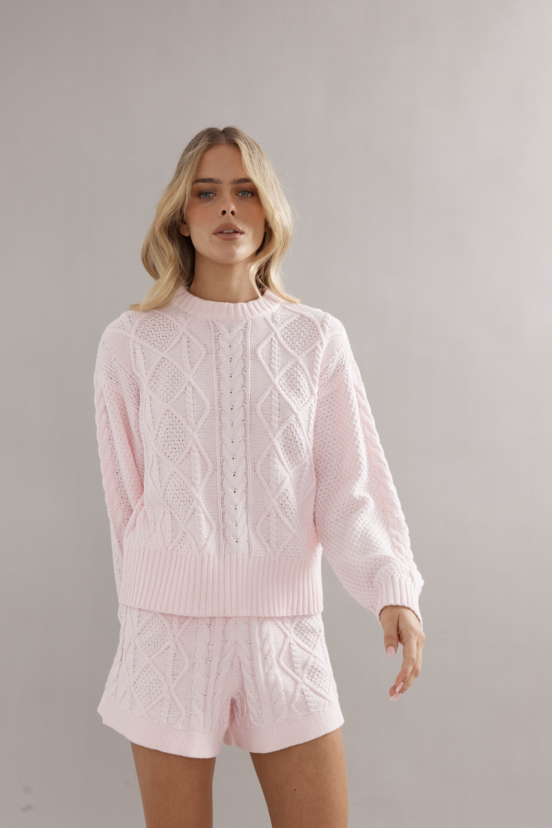 Cotton Cable Knit Jumper Pink