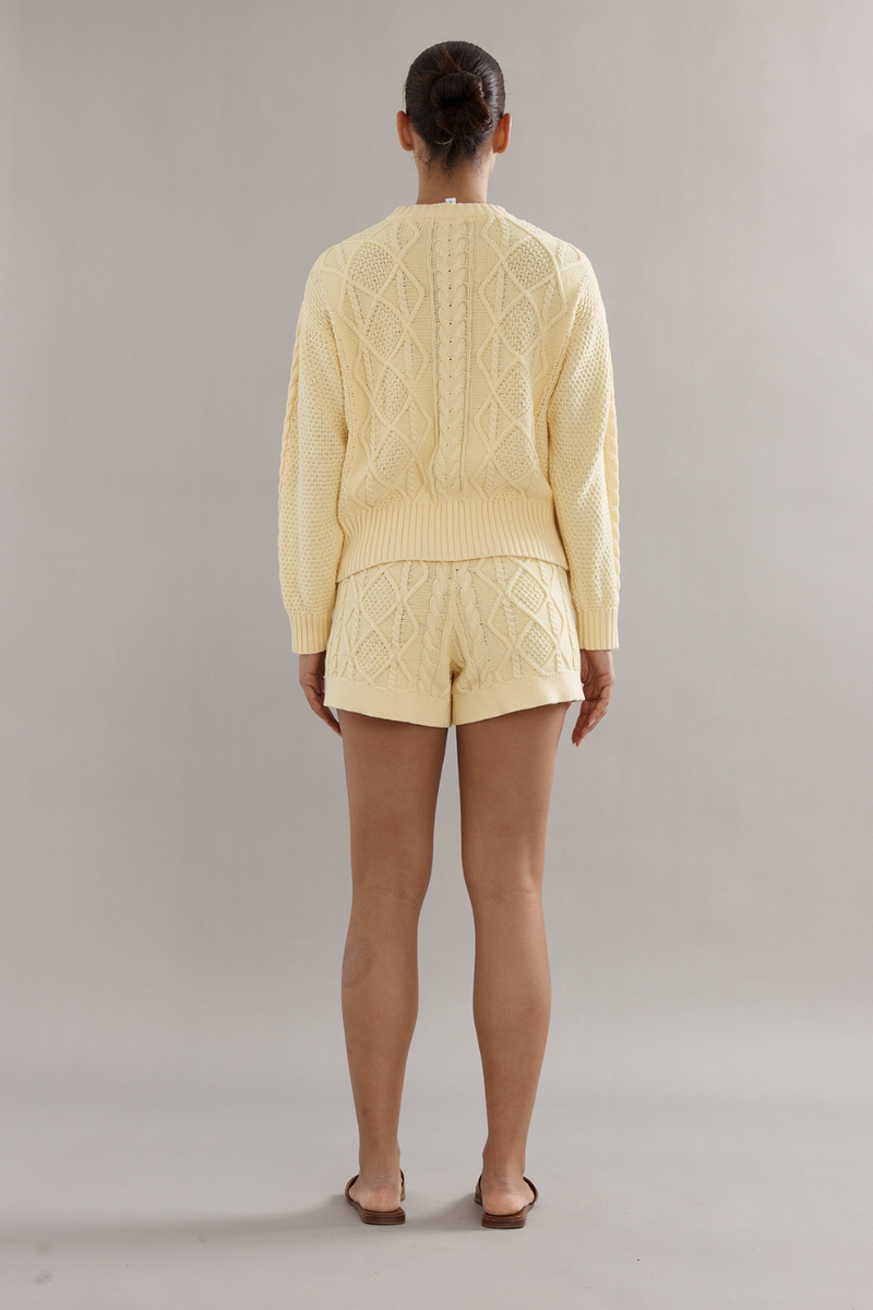 Cotton Cable Knit Shorts Yellow